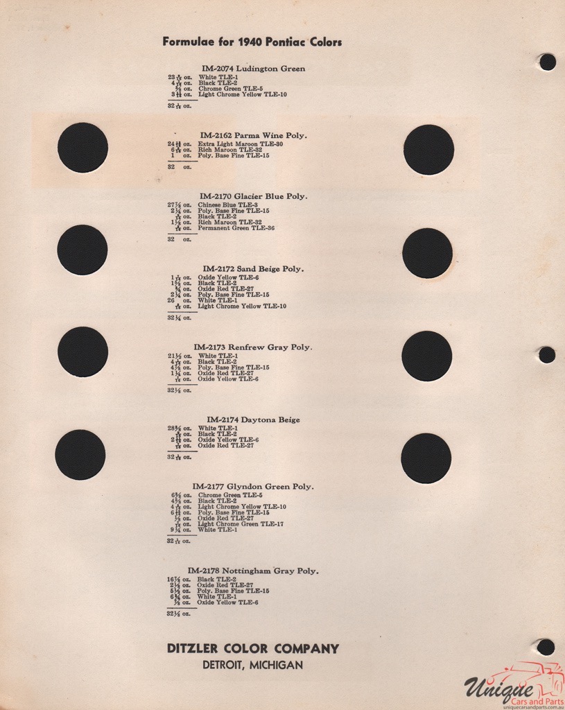 1940 Pontiac Paint Charts PPG 2
